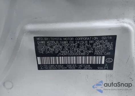 2016 Lexus Is 300 из США, поврежденный, VIN JTHCM1D22G5008812